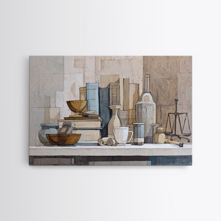 Books and Coffee Still Life Canvas Print, Office Art, Living Room Decor, Office Decor, Oil Painting, Focus, Fine Art Print, OFF-3x2-37