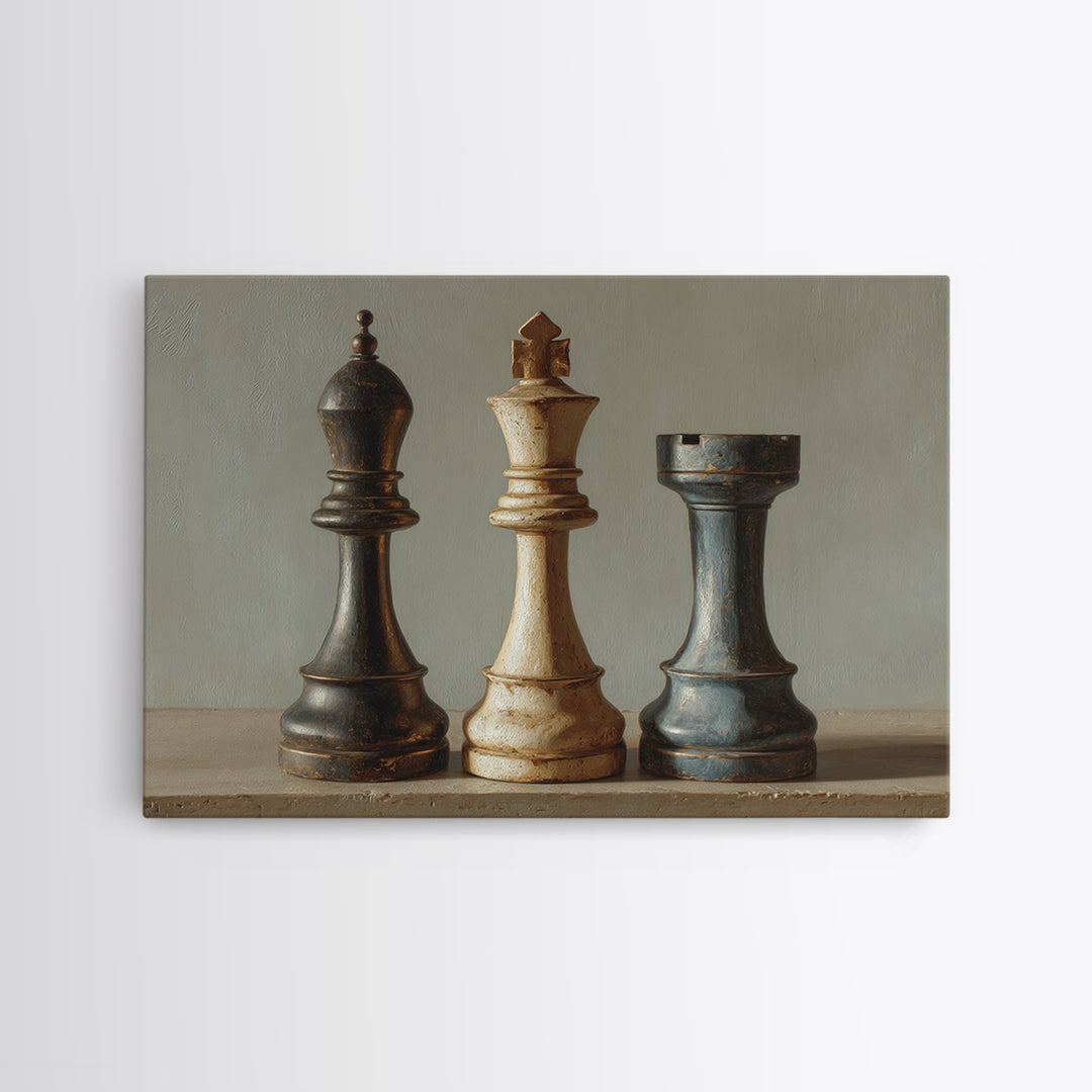 Minimal Chess Piece Still Life Framed Canvas Print, Office Art, Abstract Wall Art, Office Decor, Watercolor Art, Focus, OFF-3x2-65