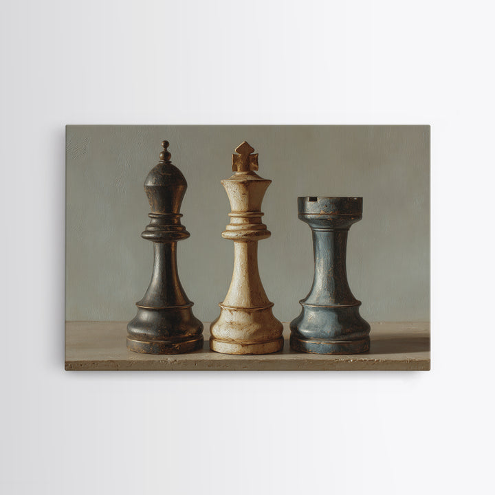 Minimal Chess Piece Still Life Framed Canvas Print, Office Art, Abstract Wall Art, Office Decor, Watercolor Art, Focus, OFF-3x2-65