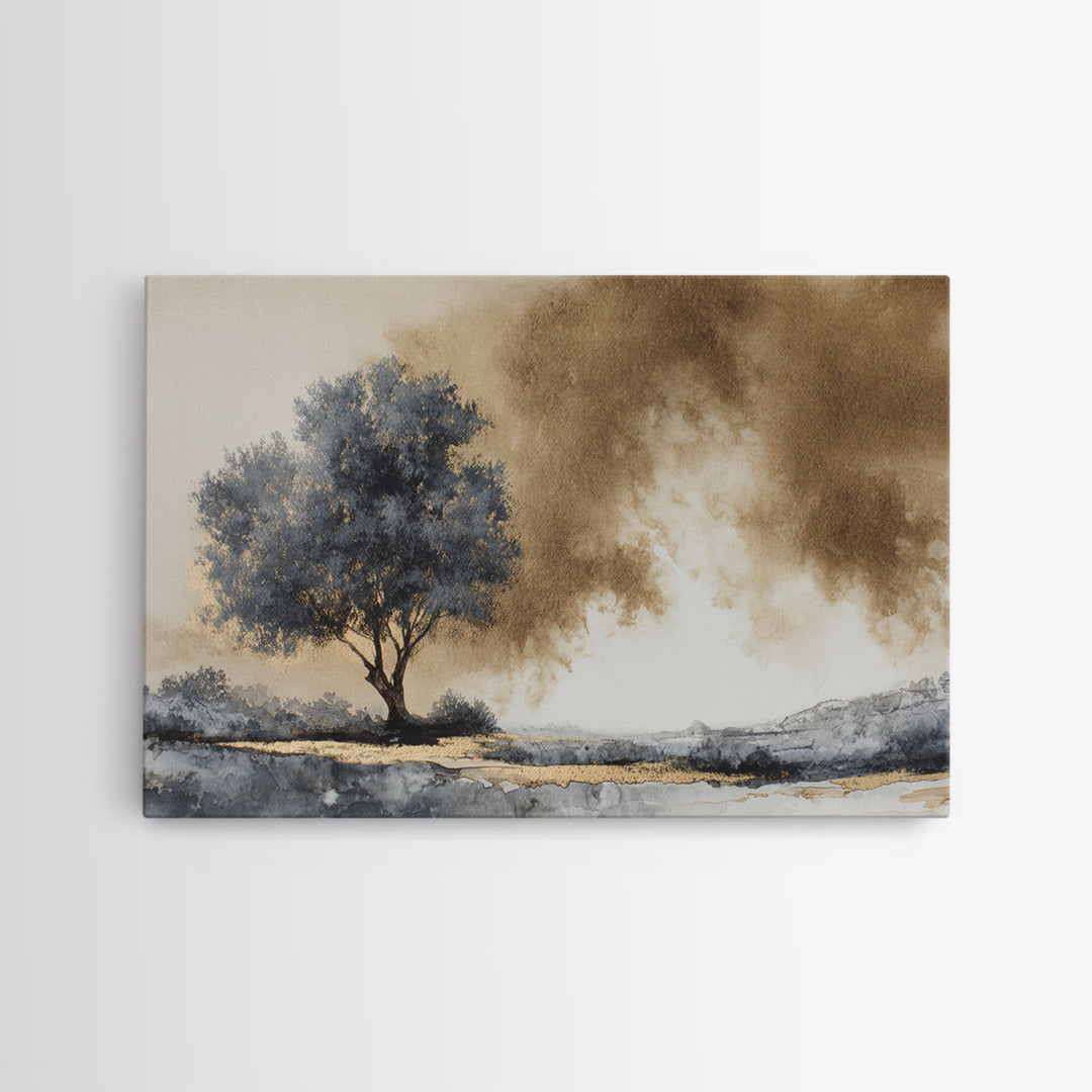 Ink Wash Tree Symbolizing Stability Canvas Print, Office Art, Art Deco, Office Decor, Fine Art, Focus, Bedroom Wall Art, OFF-3x2-66
