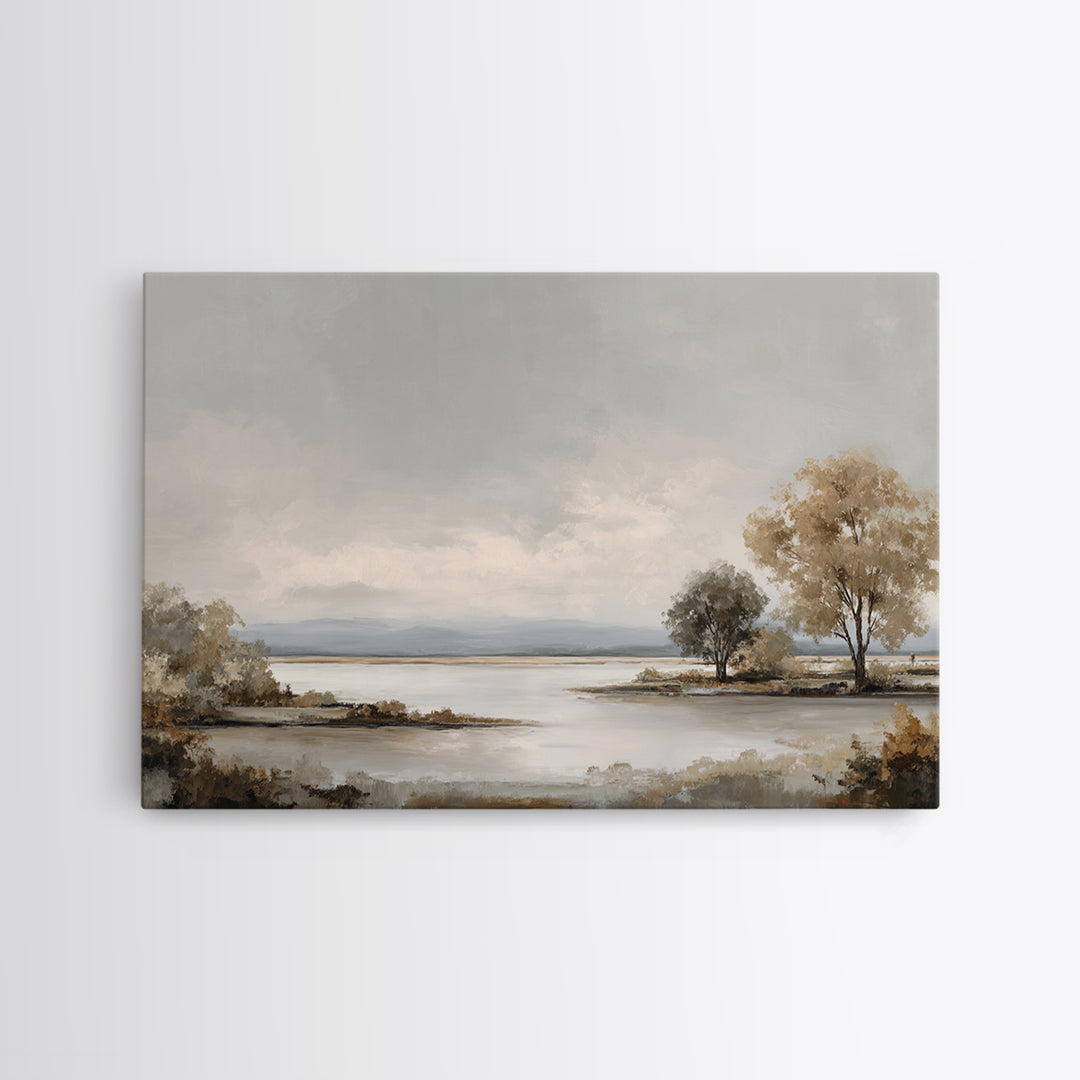 Dignified Neutral Landscape Canvas Print, Office Art, Wall Art, Office Decor, Oil Painting, Focus, Boho, Art Deco, OFF-3x2-83