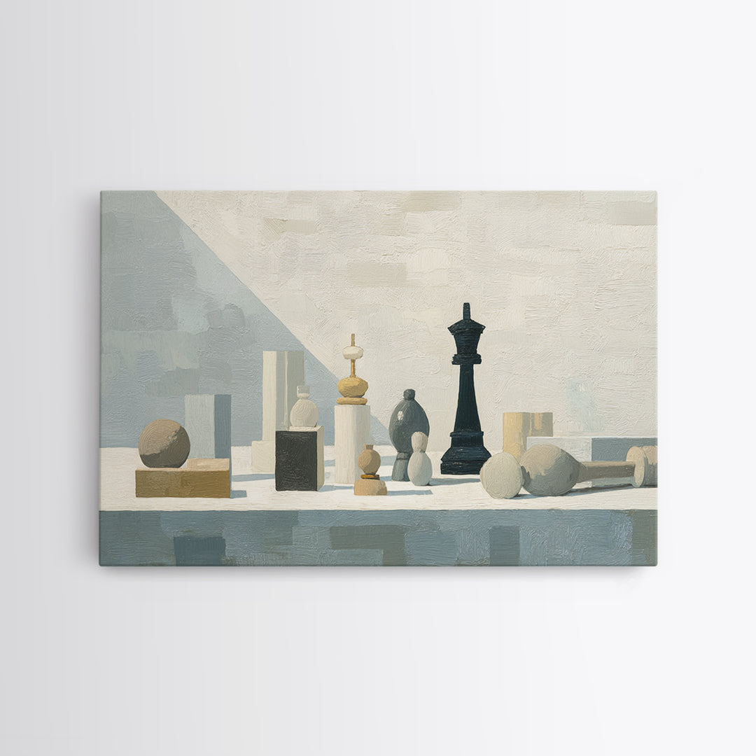 Minimal Chess Piece Still Life Canvas Print, Office Art, Downloadable Prints, Office Decor, Oil Painting, Focus, OFF-3x2-89