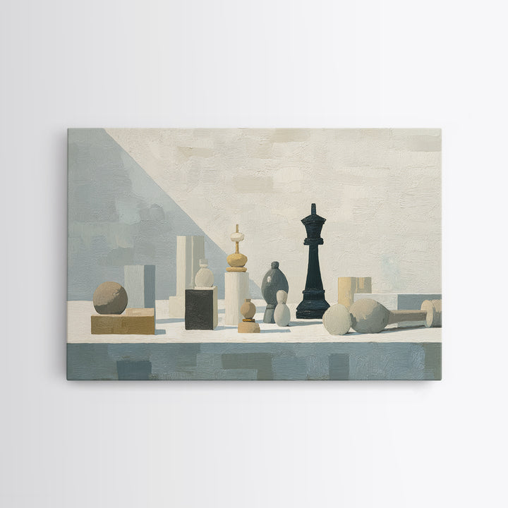 Minimal Chess Piece Still Life Canvas Print, Office Art, Downloadable Prints, Office Decor, Oil Painting, Focus, OFF-3x2-89