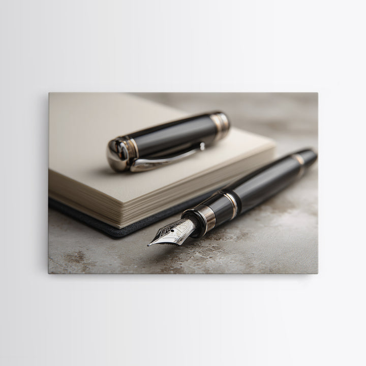 Fountain Pen and Notebook Still Life Without Canvas Print, Office Art, Living Room Decor, Office Decor, Fine Art, Focus, OFF-3x2-98