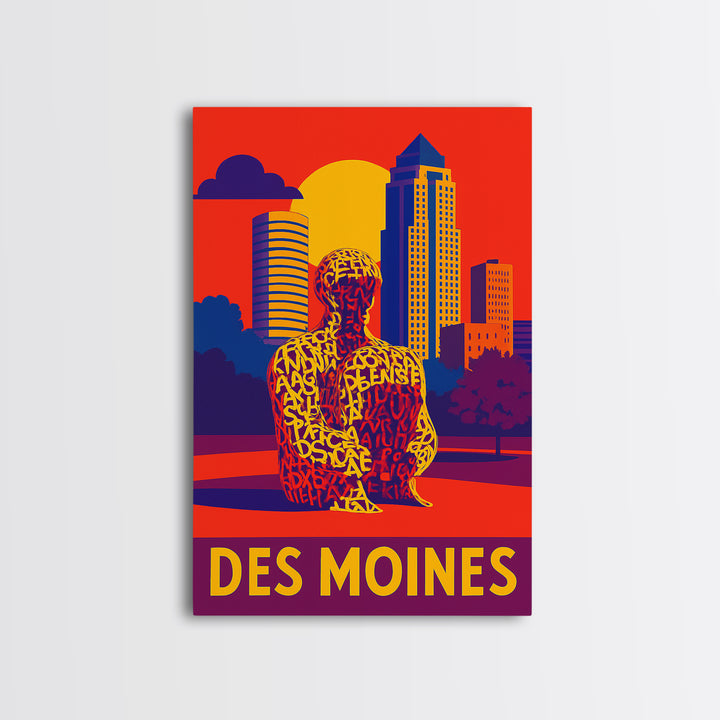 Des Moines Travel Poster, Framed Canvas Print, High Contrast City Poster, Des Moines Poster Print, Travel Poster Art, City Travel Prints