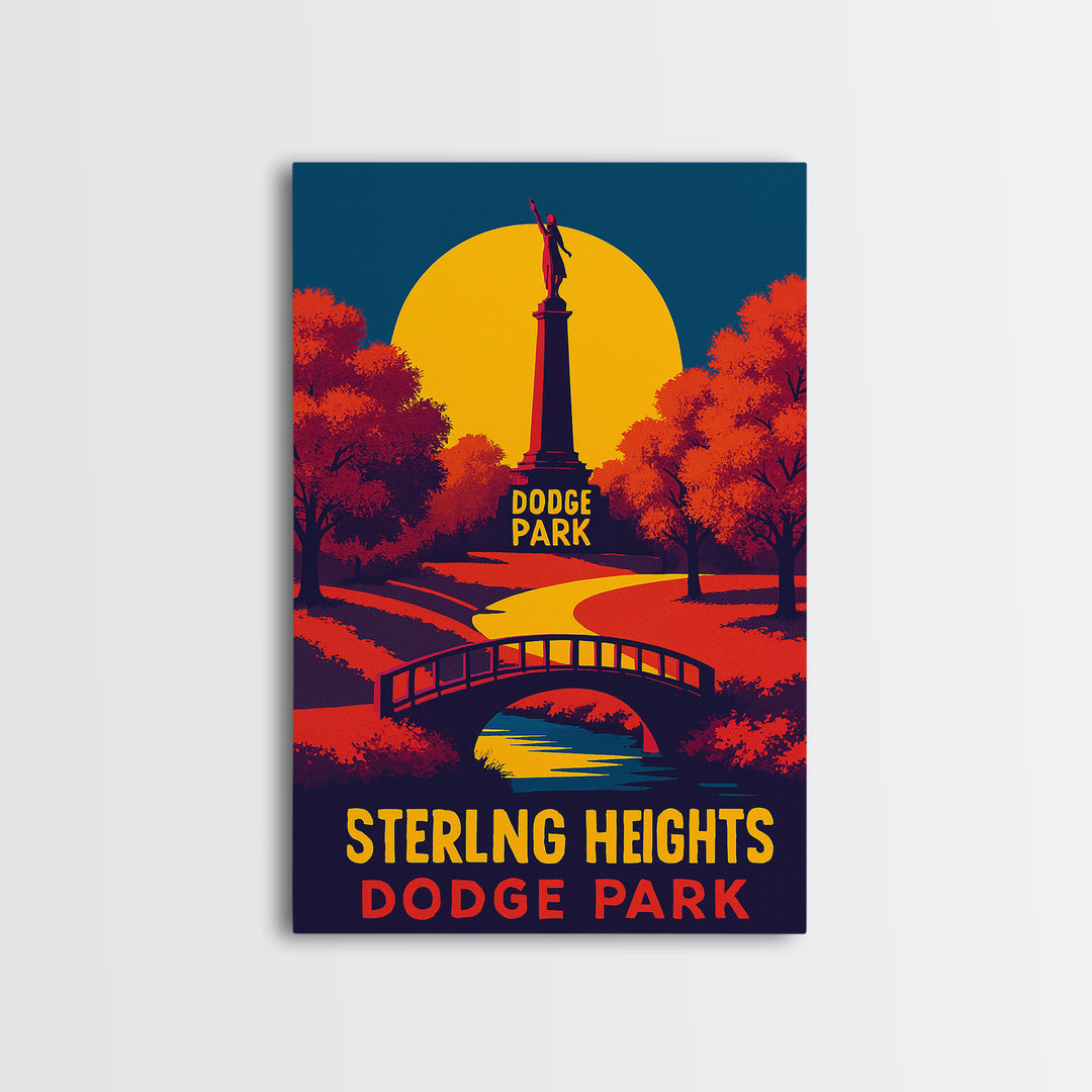 Sterling Heights Travel Poster, Canvas Print, Vibrant Retro Travel Art, Sterling Heights Art Print, Modern Wall Decor, Travel Wall Art