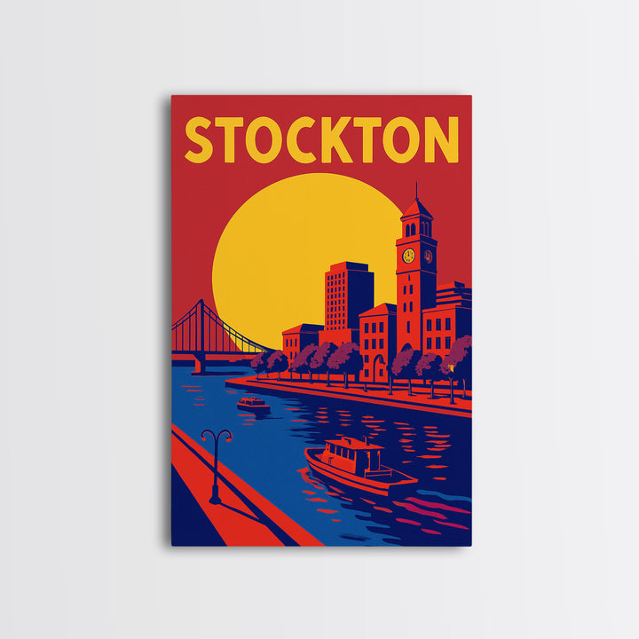 Stockton Travel Poster, Framed Canvas Print, Vibrant Retro Travel Art, Stockton City Art, Vintage City Art, Fine Art Print, Vintage Print