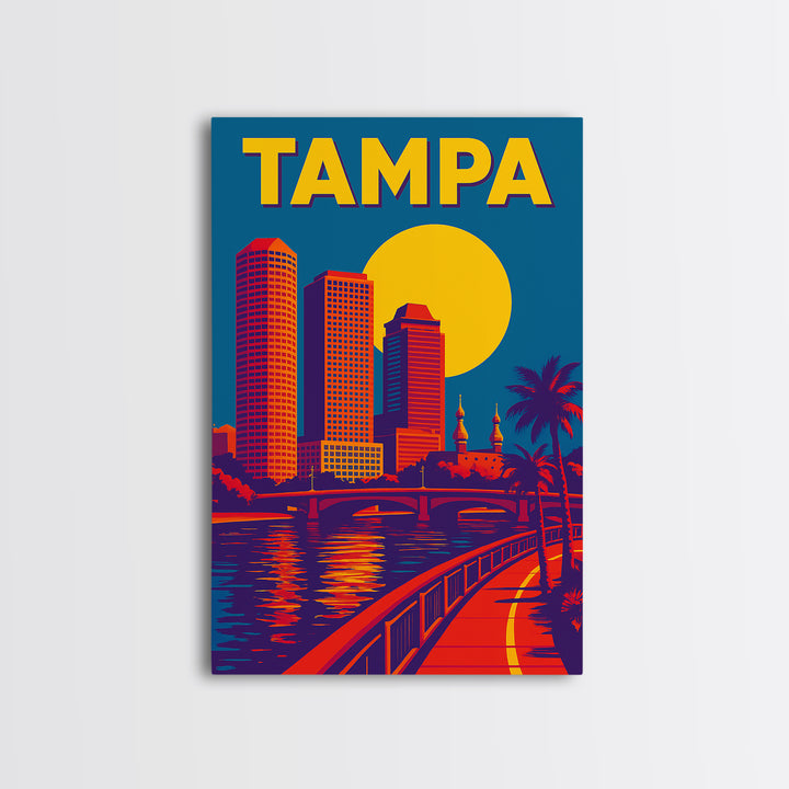 Tampa Florida Travel Poster, Framed Canvas Print, Colorful Graphic Wall Art, Tampa Poster Print, Mid Century Wall Art, Travel Art Print