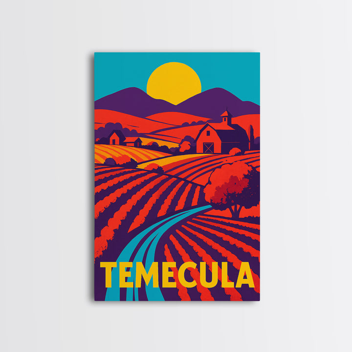 Temecula California Travel Poster, Canvas Print, Vibrant Retro Travel Art, Temecula Poster Print, Modern Wall Decor, Mid Century Wall Art