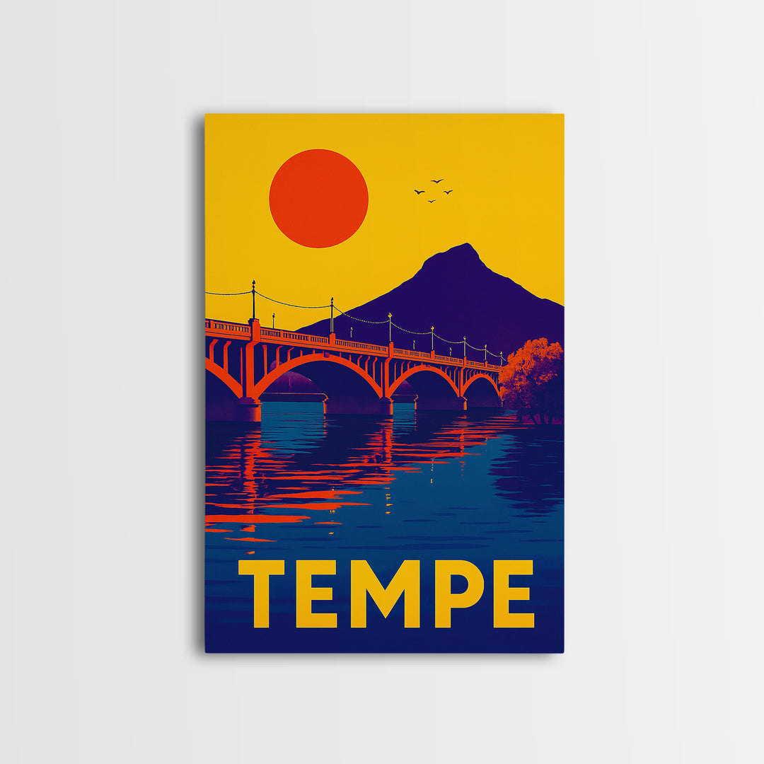 Tempe Arizona Travel Poster, Canvas Print, Vibrant Retro Travel Art, Tempe City Art, City Illustration, City Travel Prints, Poster Art