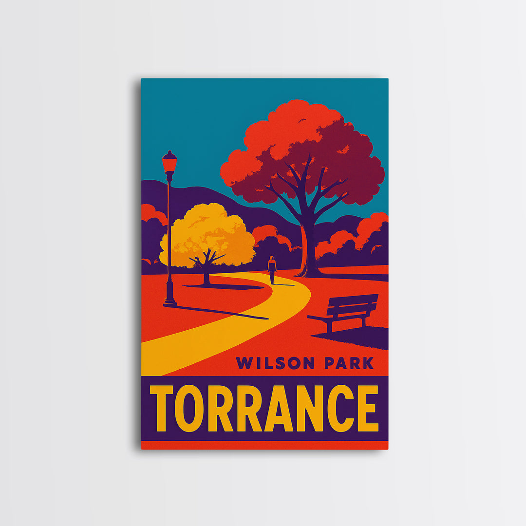 Torrance Travel Poster, Framed Canvas Print, Bold Pop Art Poster, Torrance Travel Art, Living Room Wall Art, City Illustration