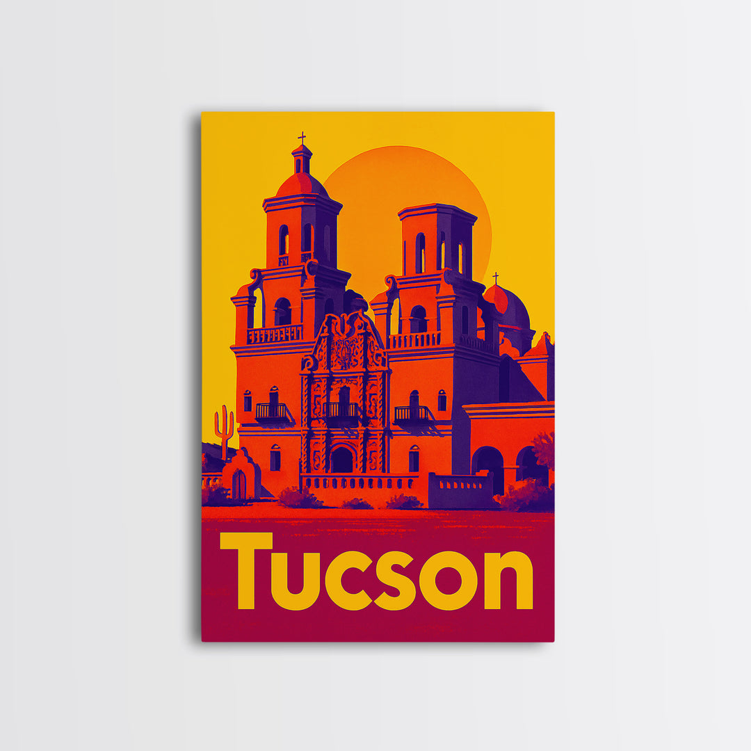 Tucson Travel Poster, Framed Canvas Print, Vibrant Retro Travel Art, Tucson Travel Art, Modern Wall Decor, Eclectic Wall Decor