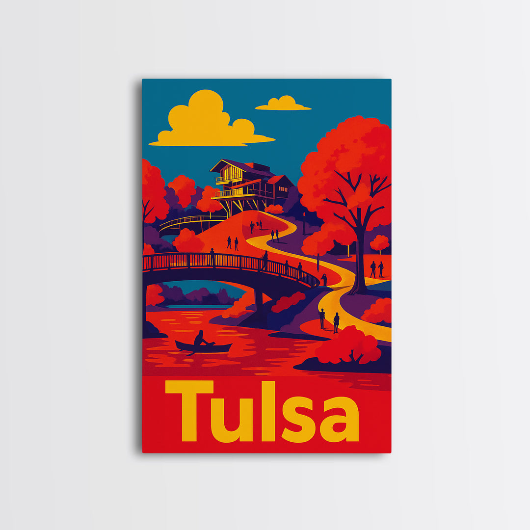 Tulsa Travel Poster, Canvas Print, Vibrant Retro Travel Art, Tulsa Art Print, Mid Century Wall Art, Gift For Travelers, Eclectic Wall Decor