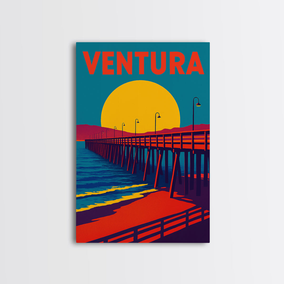 Ventura California Travel Poster, Framed Canvas Print, Vibrant Retro Travel Art, Ventura Poster Print, Travel Wall Decor, City Travel Prints