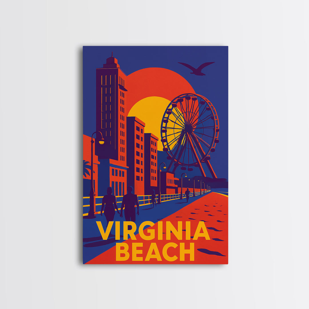Virginia Beach Virginia Travel Poster, Canvas Print, Vibrant Retro Travel Art, Virginia Beach City Art, Travel Art Print, City Travel Prints