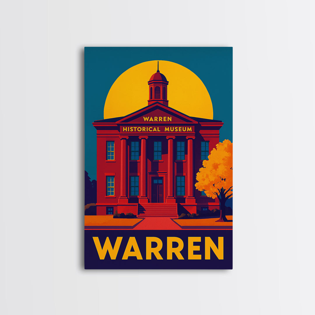 Warren Travel Poster, Framed Canvas Print, Bold Pop Art Poster, Warren Travel Art, City Art Print, Watercolor Skyline Art, City Illustration