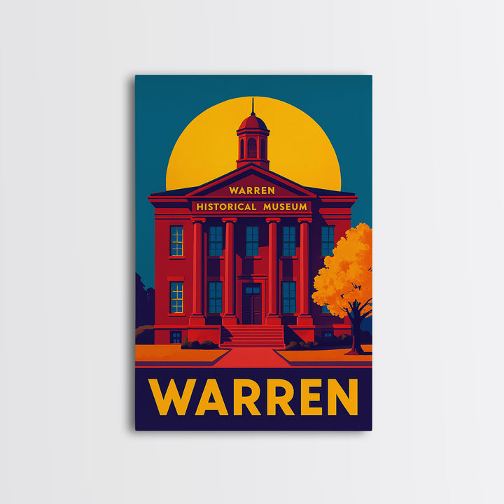 Warren Travel Poster, Framed Canvas Print, Bold Pop Art Poster, Warren Travel Art, City Art Print, Watercolor Skyline Art, City Illustration
