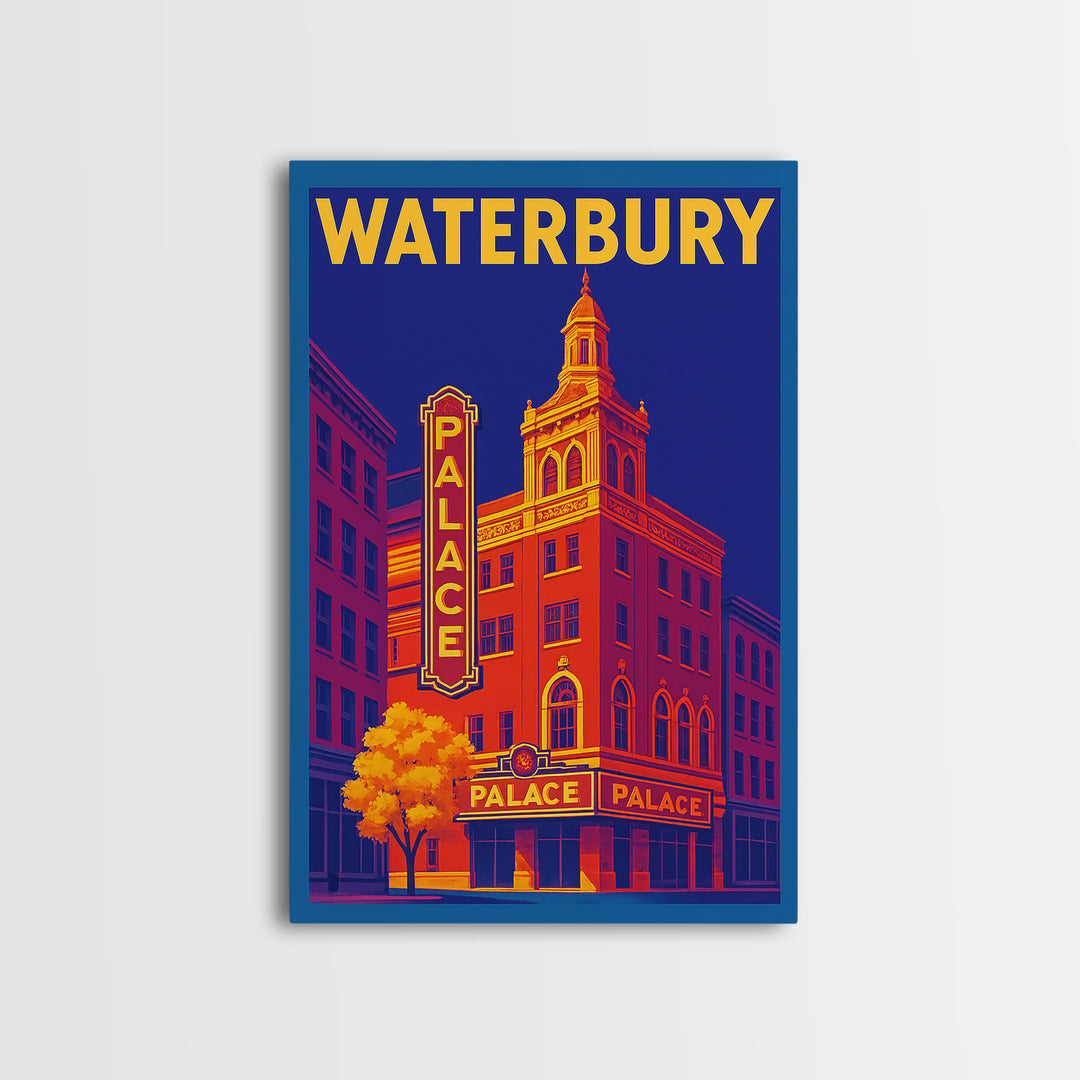 Warterbury Travel Poster, Framed Canvas Print, Bold Pop Art Poster, Warterbury Art Print, Vintage Travel Art, City Art Print, Wall Art