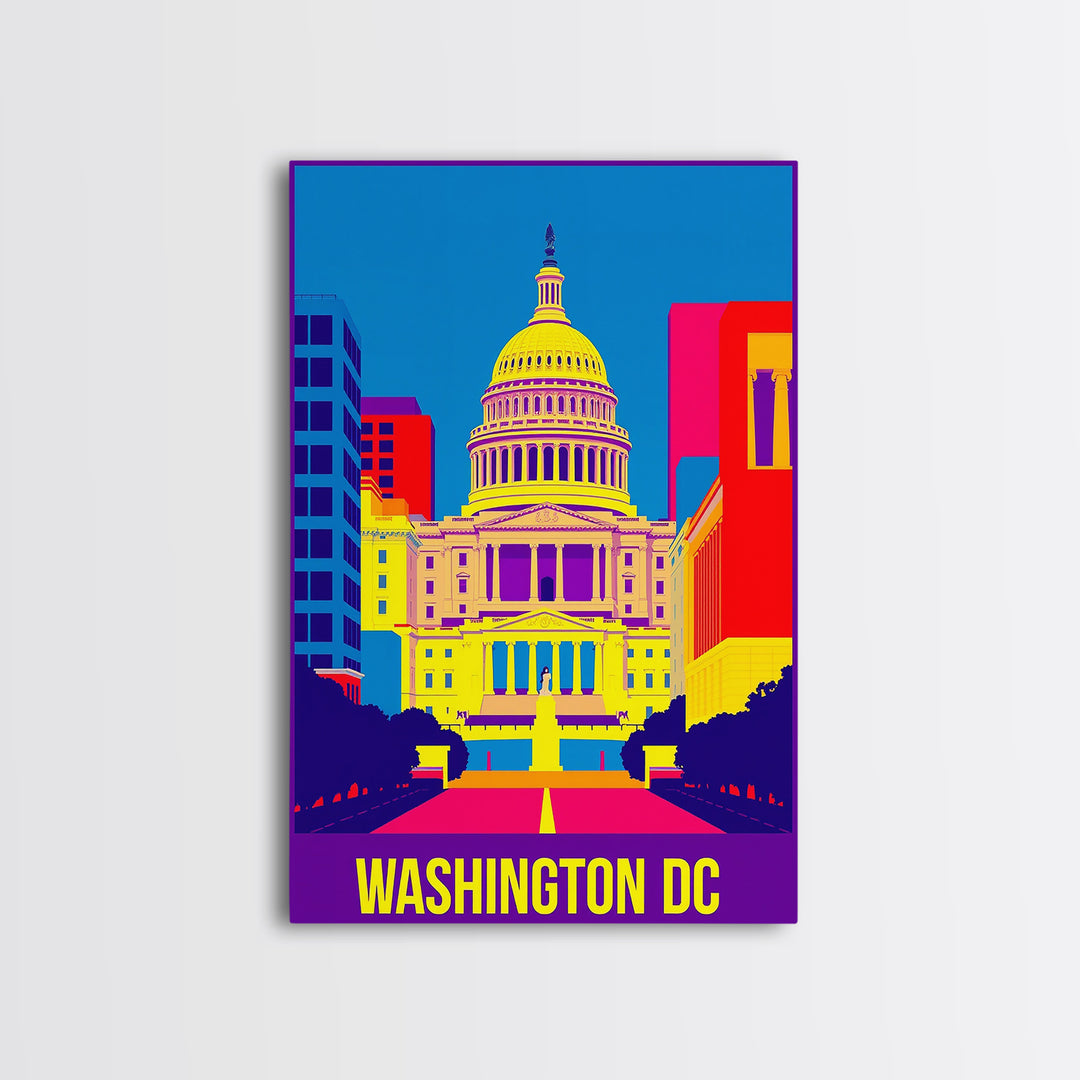 Washington Travel Poster, Framed Canvas Print, Colorful Graphic Wall Art, Washington City Art, Living Room Wall Art, Travel Wall Art