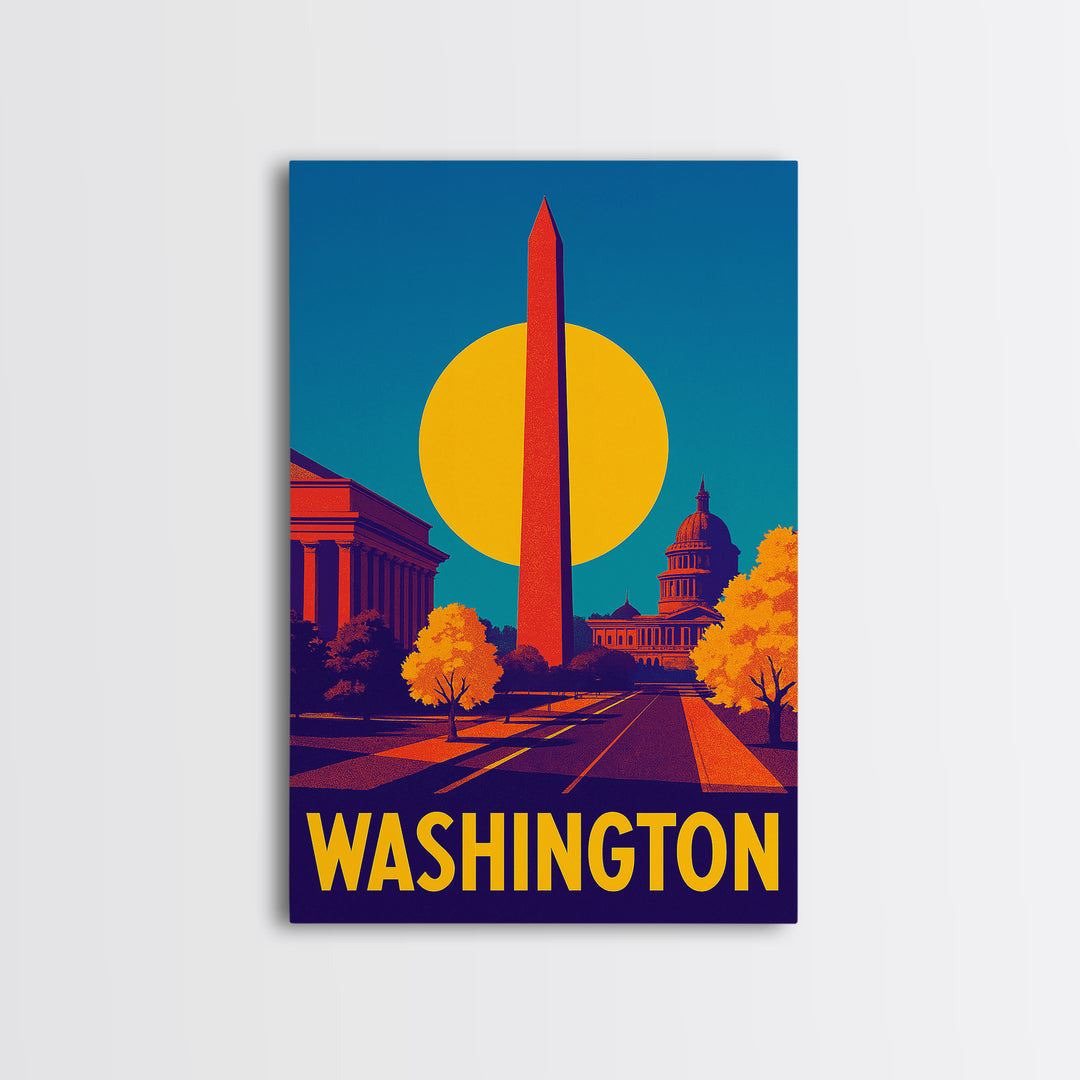 Washington Travel Poster, Framed Canvas Print, High Contrast City Poster, Washington Poster Print, Travel Poster Set, Vintage Travel Print
