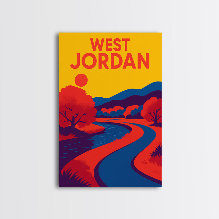 West Jordan Travel Poster, Framed Canvas Print, Bold Pop Art Poster, West Jordan Travel Art, Eclectic Wall Decor, City Illustration