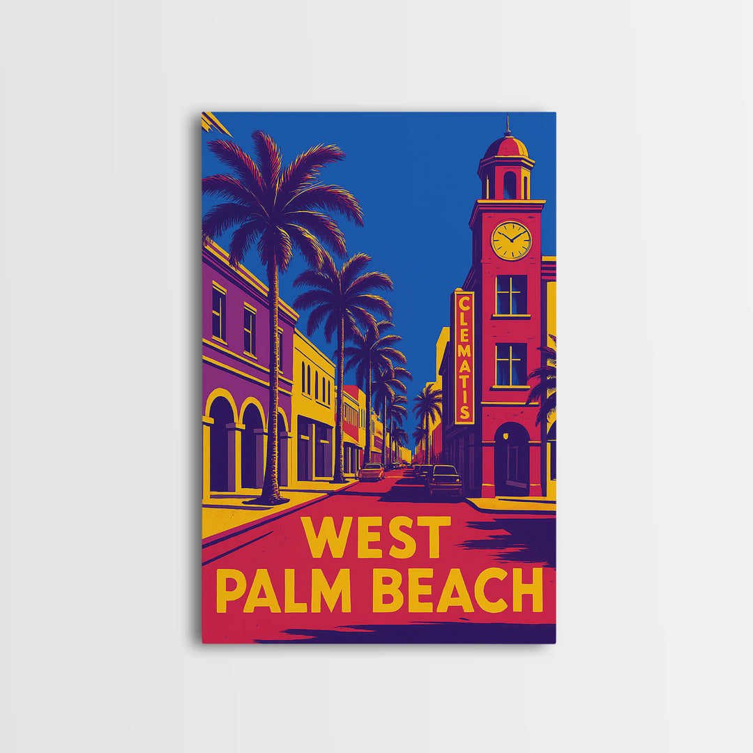 West Palm Beach Travel Poster, Framed Canvas Print, Colorful Graphic Wall Art, West Palm Beach Wall Art, Gift For Travelers, Travel Print