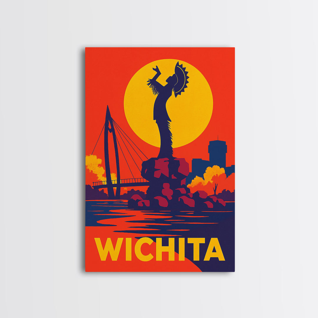 Wichita Kansas Travel Poster, Canvas Print, Vibrant Retro Travel Art, Wichita City Art, Mid Century Wall Art, Travel Print, Poster Print