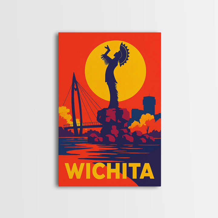 Wichita Kansas Travel Poster, Canvas Print, Vibrant Retro Travel Art, Wichita City Art, Mid Century Wall Art, Travel Print, Poster Print