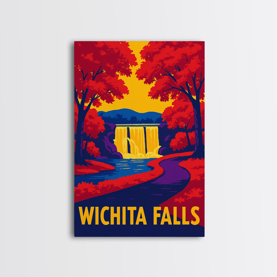 Wichita Falls Travel Poster, Framed Canvas Print, Vibrant Retro Travel Art, Wichita Falls Poster Print, Travel Wall Art, Retro Travel Print
