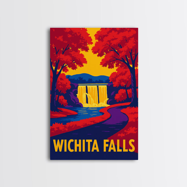 Wichita Falls Travel Poster, Framed Canvas Print, Vibrant Retro Travel Art, Wichita Falls Poster Print, Travel Wall Art, Retro Travel Print
