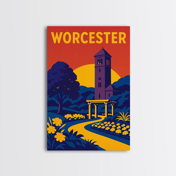 Worcester Travel Poster, Framed Canvas Print, High Contrast City Poster, Worcester Art Print, Wanderlust Decor, Travel Poster Set