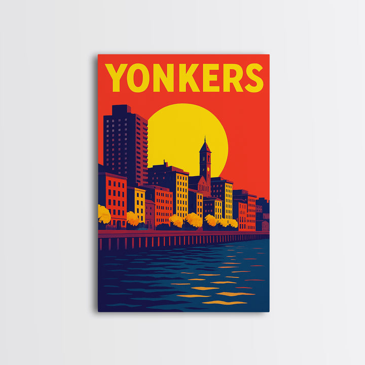 Yonkers Travel Poster, Canvas Print, Vibrant Retro Travel Art, Yonkers City Art, Watercolor Skyline Art, Office Decor, Retro Travel Print
