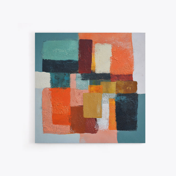Bright Coral and Turquoise Abstract for Outdoors Framed Canvas Print, Patio Art, Decor, Patio Decor, Fine Art, Outdoor, PAT-1x1-12