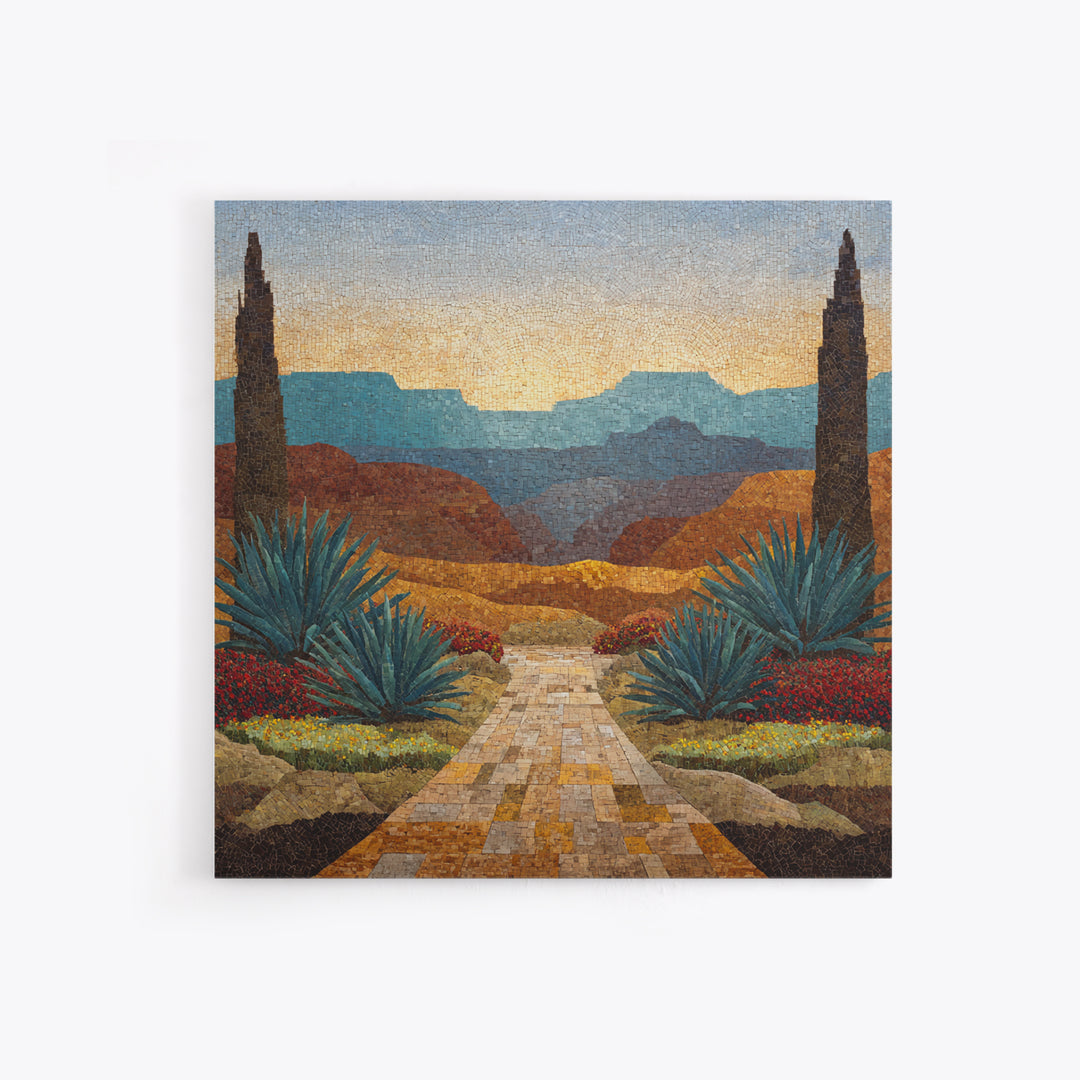 Desert Patio Agave and Bougainvillea Canvas Print, Patio Art, Yard Decor, Patio Decor, Fine Art, Outdoor, Luxury Decor, PAT-1x1-17