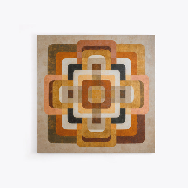 Warm Geometric Tile Pattern Framed Canvas Print, Patio Art, Lake House Decor, Patio Decor, Abstract Art, Outdoor, Boho Decor, PAT-1x1-24