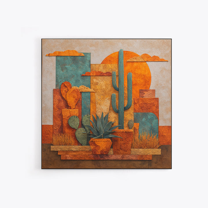 Cactus and Agave Framed Canvas Print, Patio Art, Garden Decor, Patio Decor, Oil Painting, Outdoor, Beach Art, Beach House Decor, PAT-1x1-28