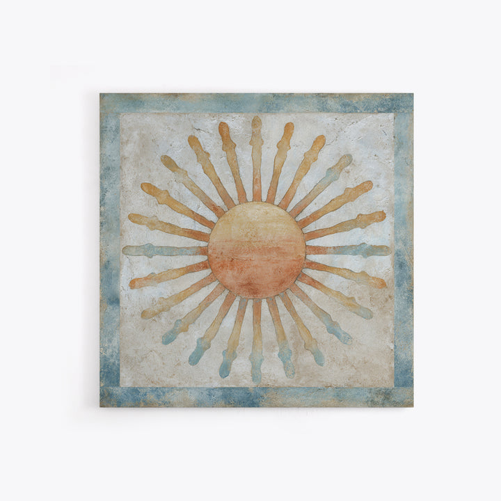 Sun Motif with Warm Terracotta Rays Framed Canvas Print, Patio Art, Floral Art, Patio Decor, Abstract Art, Outdoor, PAT-1x1-42