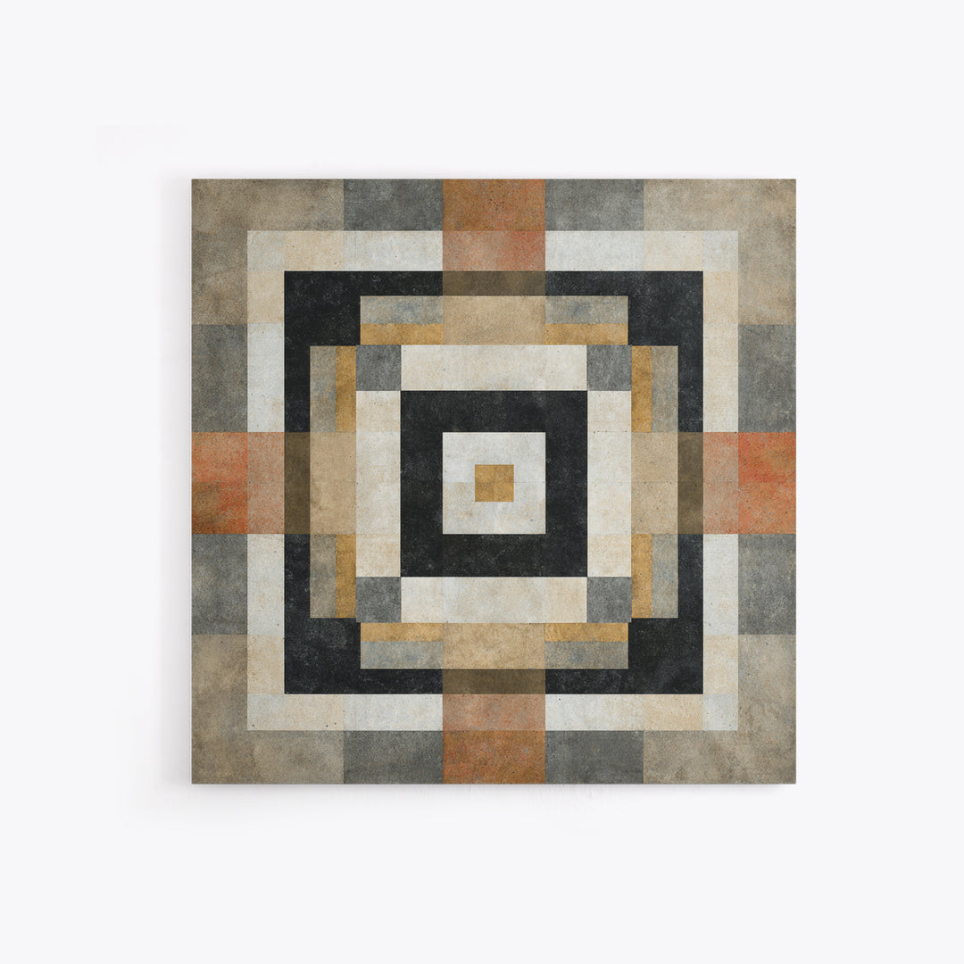 Warm Geometric Tile Pattern Framed Canvas Print, Patio Art, Wall Decor, Patio Decor, Fine Art, Outdoor, Coastal Decor, PAT-1x1-48
