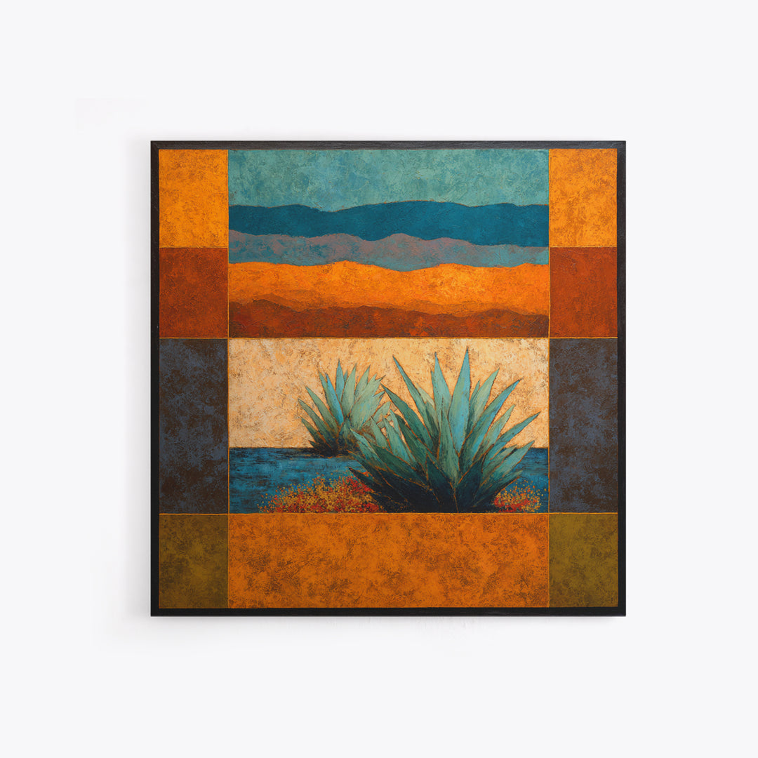 Desert Patio Agave and Bougainvillea Framed Canvas Print, Patio Art, Gallery Decor, Patio Decor, Oil Painting, Outdoor, PAT-1x1-65