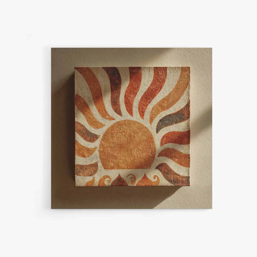 Sun Motif with Warm Terracotta Rays Framed Canvas Print, Patio Art, Floral Art, Patio Decor, Abstract Art, Outdoor, PAT-1x1-66