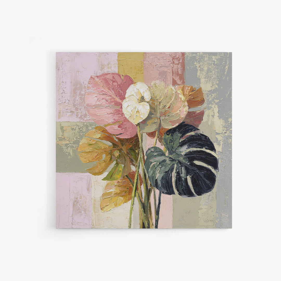Bold Botanical Monstera Leaf Composition Framed Canvas Print, Patio Art, Gallery Decor, Patio Decor, Fine Art, Outdoor, PAT-1x1-78