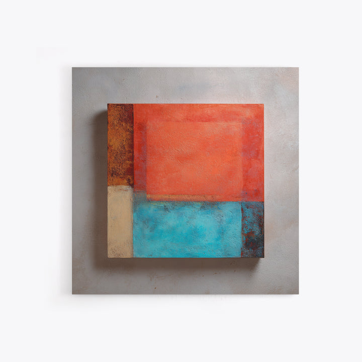 Bright Coral and Turquoise Abstract for Outdoors Framed Canvas Print, Patio Art, Mixed Media Art, Patio Decor, Outdoor, PAT-1x1-84