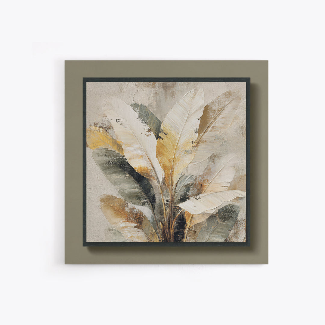 Banana Leaves with Rain Drop Details Framed Canvas Print, Patio Art, Textured Painting, Patio Decor, Fine Art, Outdoor, PAT-1x1-88