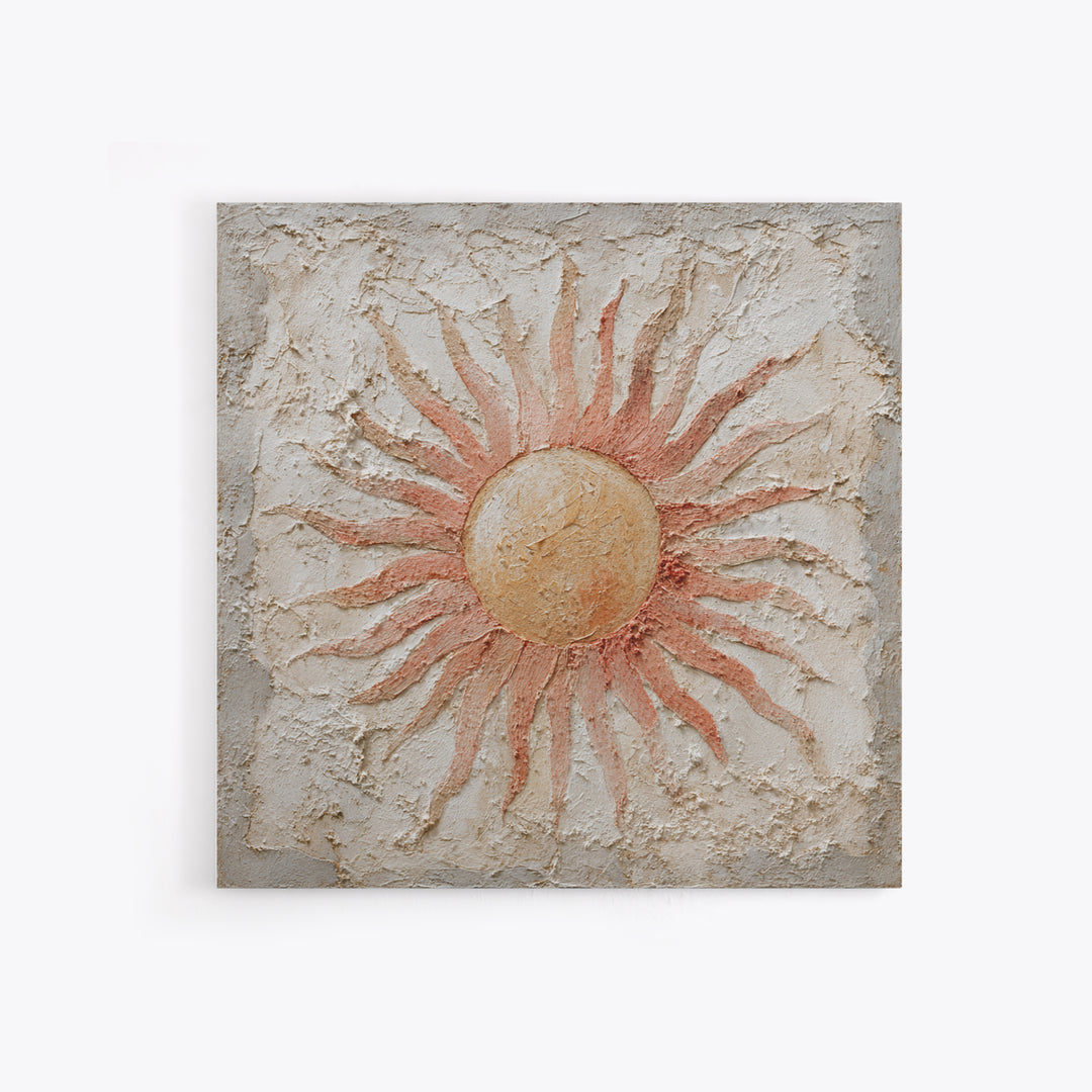 Sun Motif with Warm Terracotta Rays Canvas Print, Patio Art, Rustic Decor, Patio Decor, Fine Art, Outdoor, Textured Painting, PAT-1x1-90