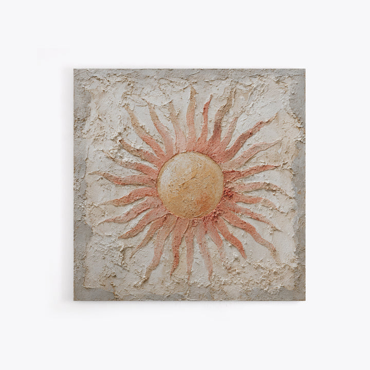 Sun Motif with Warm Terracotta Rays Canvas Print, Patio Art, Rustic Decor, Patio Decor, Fine Art, Outdoor, Textured Painting, PAT-1x1-90