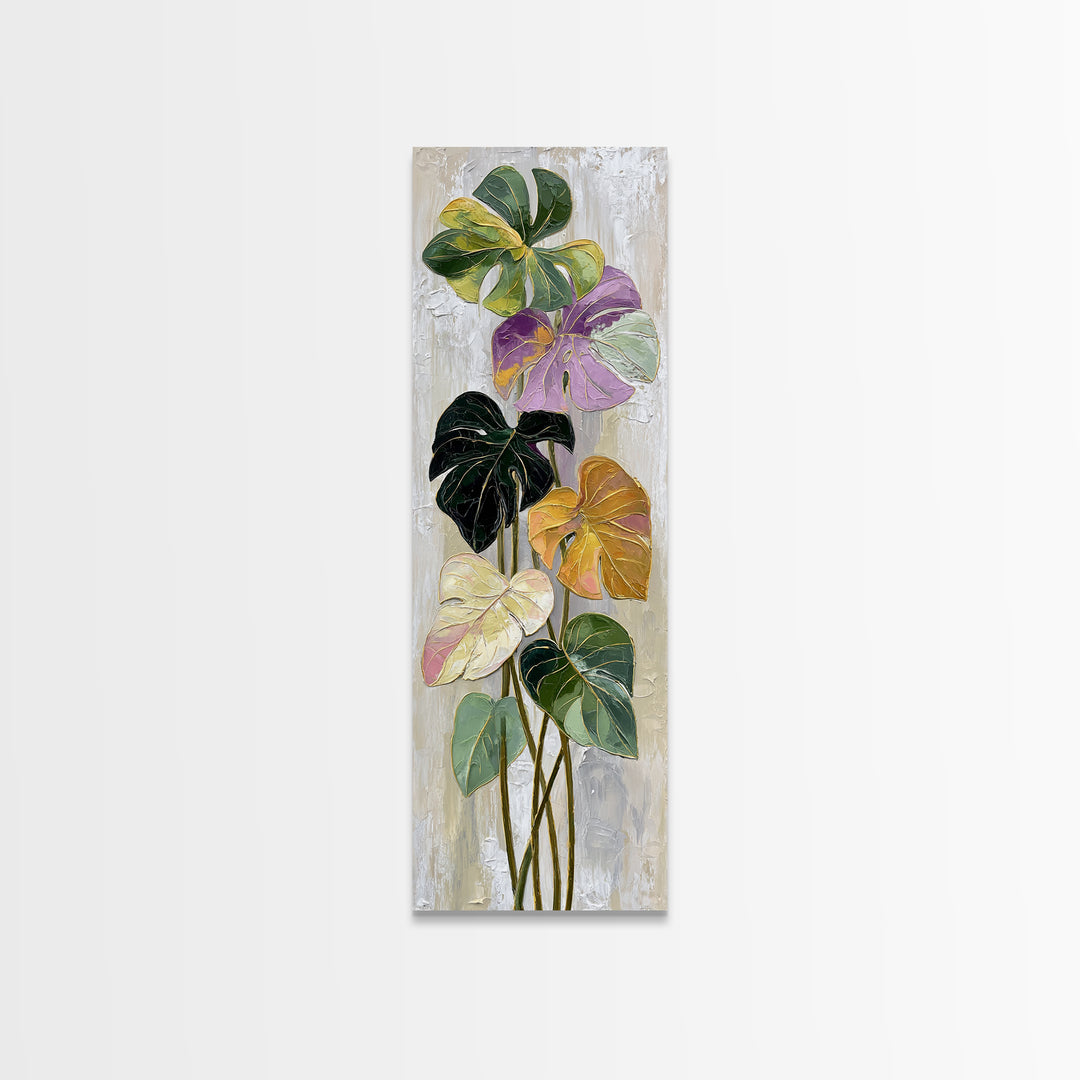 Bold Botanical Monstera Leaf Composition Canvas Print, Patio Art, Family Wall Art, Patio Decor, Oil Painting, Outdoor, PAT-1x3-18