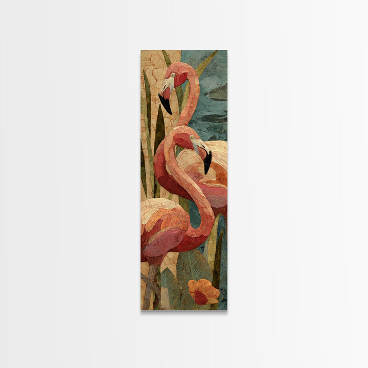 Flamingo Pair Beside Shallow Water Canvas Print, Patio Art, Floral Art, Patio Decor, Fine Art, Outdoor, Statement Artwork, PAT-1x3-22