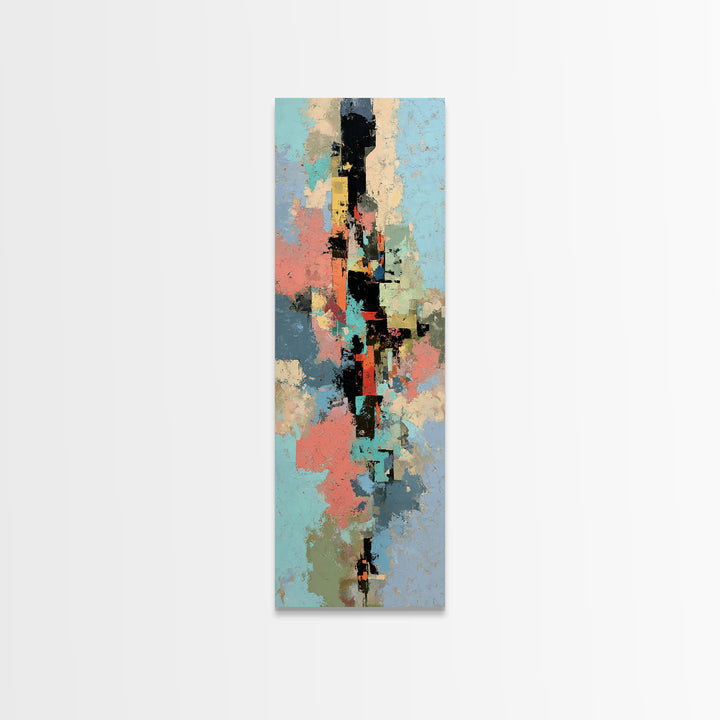 Bright Coral and Turquoise Abstract for Outdoors Framed Canvas Print, Patio Art, Art Print, Patio Decor, Fine Art, Outdoor, PAT-1x3-24
