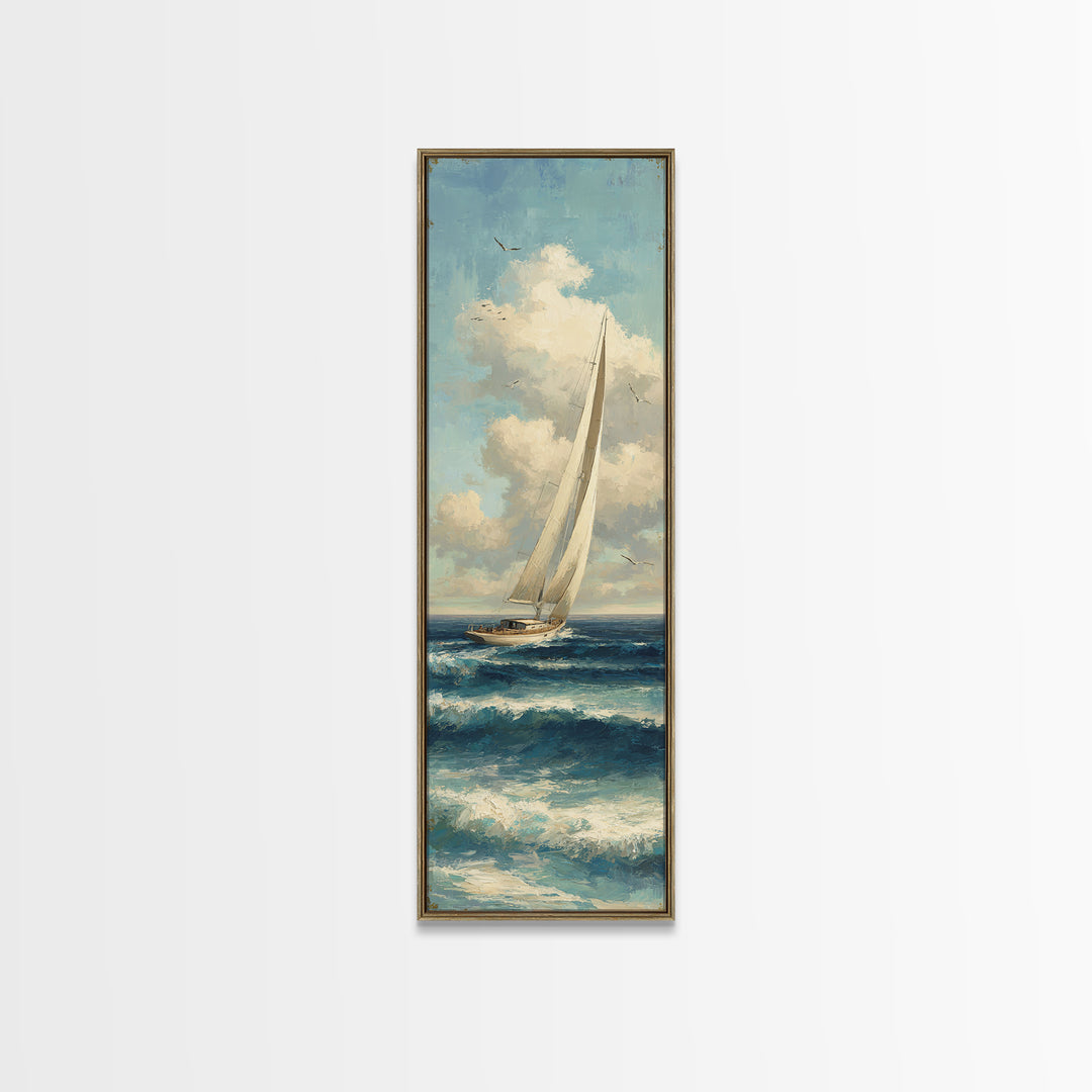 Sailboat on a Breezy Summer Horizon Canvas Print, Patio Art, Outdoor Decor, Patio Decor, Outdoor, Bar Art, Coastal Wall Decor, PAT-1x3-27