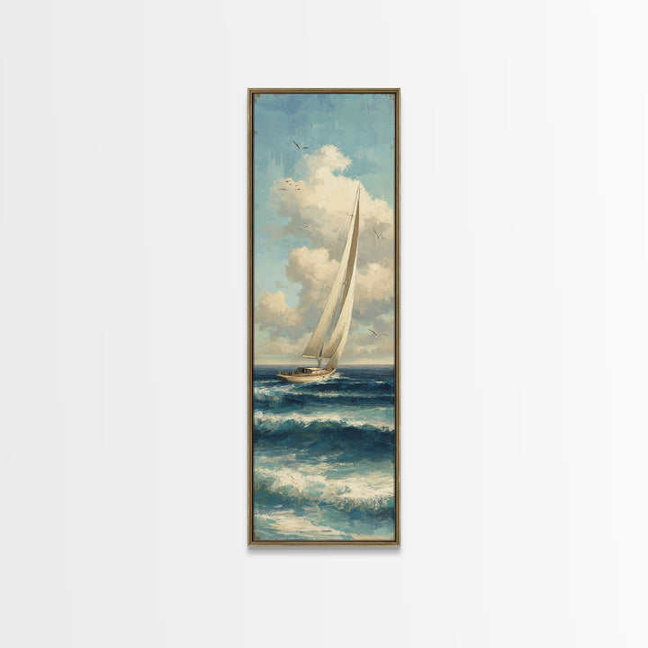 Sailboat on a Breezy Summer Horizon Canvas Print, Patio Art, Outdoor Decor, Patio Decor, Outdoor, Bar Art, Coastal Wall Decor, PAT-1x3-27